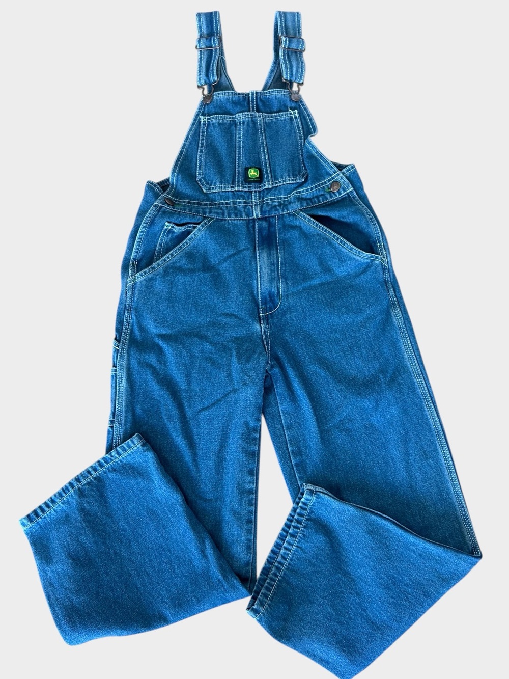 John Deere Blue Denim Overalls Classic Bib Jeans Unisex Size 14